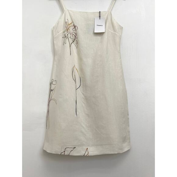 NWT Theory IWG Weekend Square Neck Nature Linen Print Resort Mini Dress - Size 4 - Picture 6 of 13